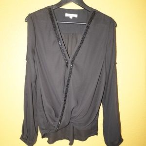 Black Beaded Long Sleeve Open Arm Cold Shoulder